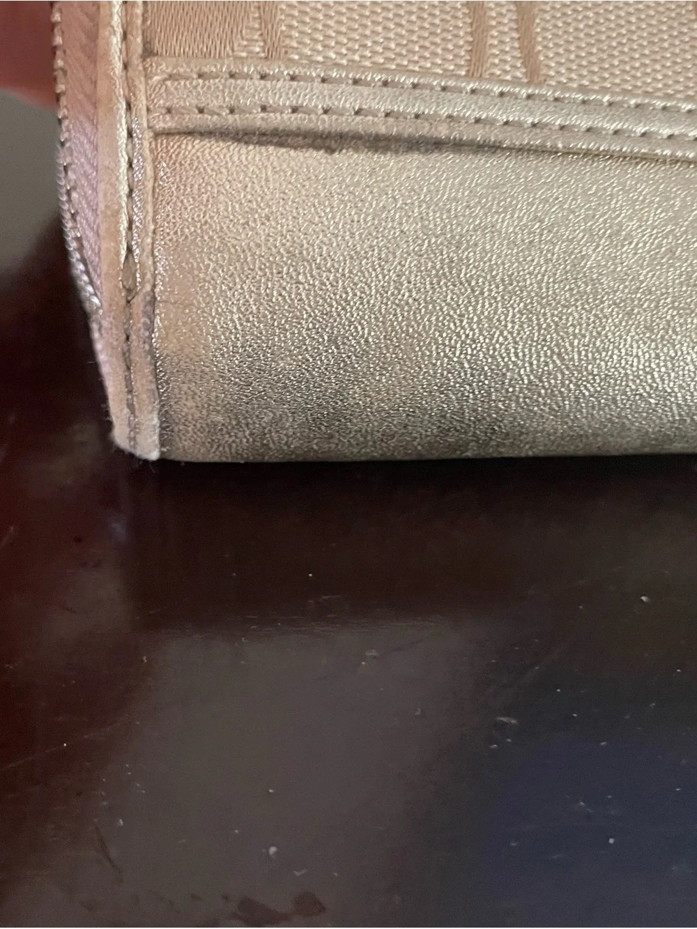 Coach Metallic Trim Signature Canvas Bow Wristlet in Beige